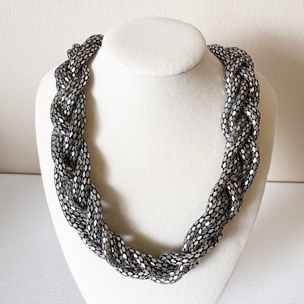 Dragon Scale Mesh Gunmetal Gray Braided 18" Chain Maille Statement Necklace Vtg